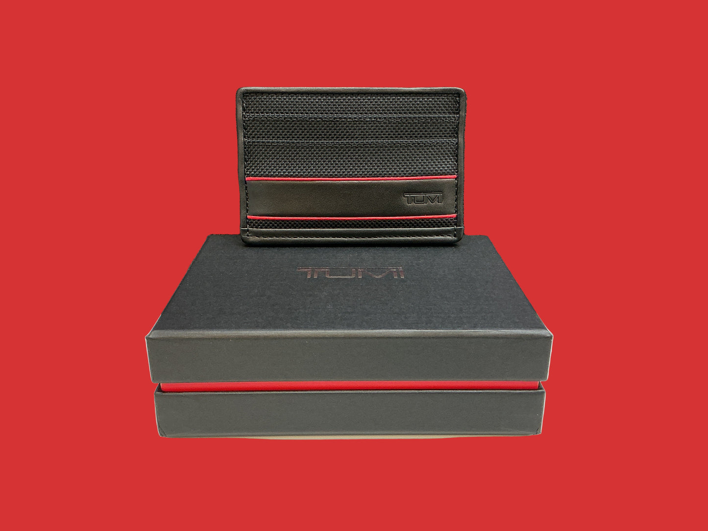 TUMI ALPHA SLG SLIM CARD CASE BLACK/RED . 01192259DRED2